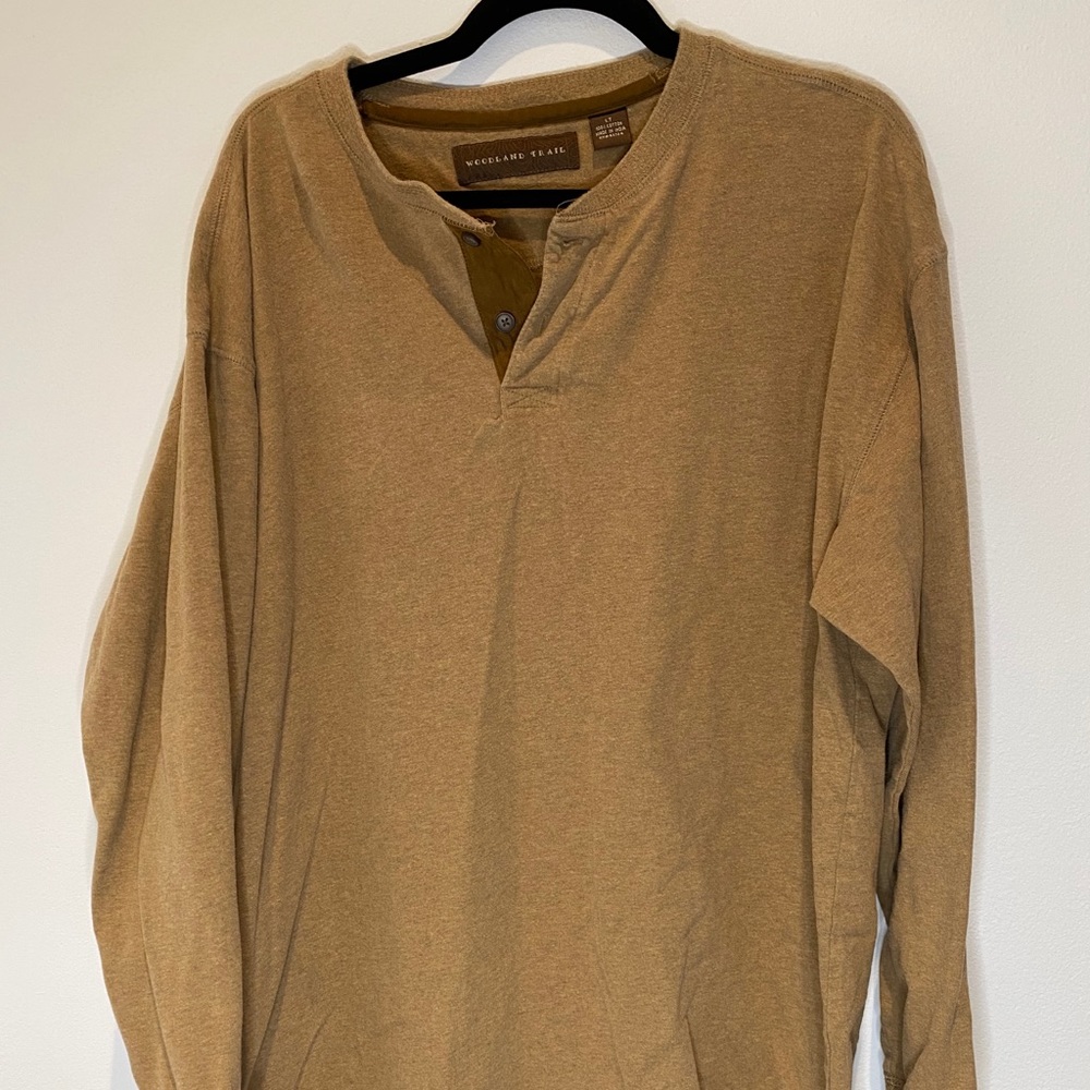 Woodland Trail Camel Henley Long Sleeve Shirt LT